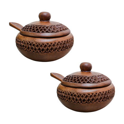 Juego de 2 Azucareras/Salseras de barro negro color café
