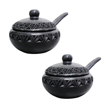 Juego de 2 Azucareras/Salseras de barro negro color negro
