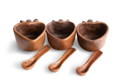 Juego de 3 Salseras de barro negro con cucharas de barro