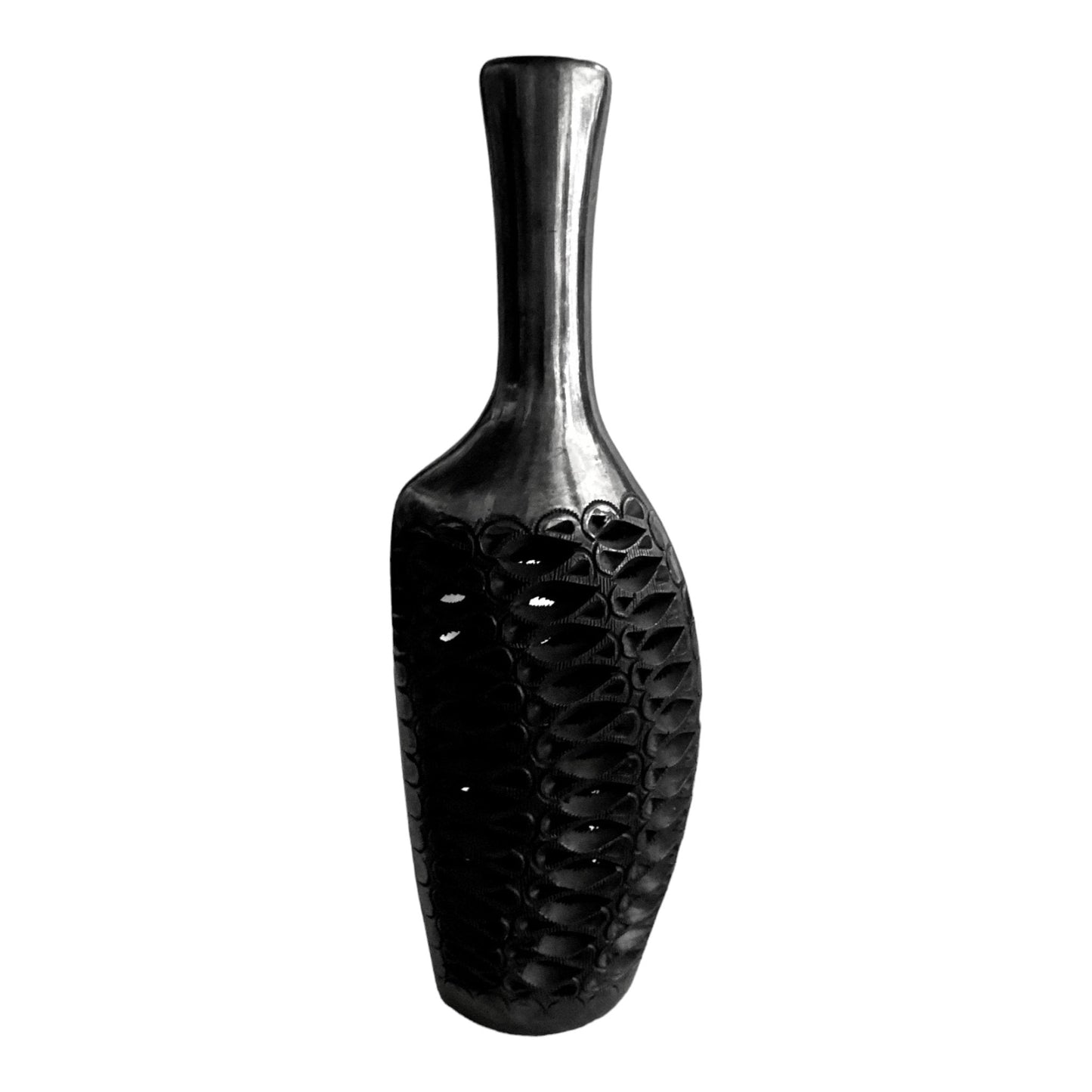 Hecho al Ordenar Hermosa maceta Alta de barro negro hecha a mano, arcilla negra de 25 x 11 cm