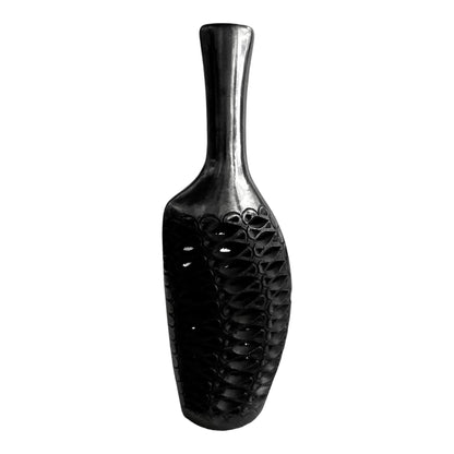 Hecho al Ordenar Hermosa maceta Alta de barro negro hecha a mano, arcilla negra de 25 x 11 cm