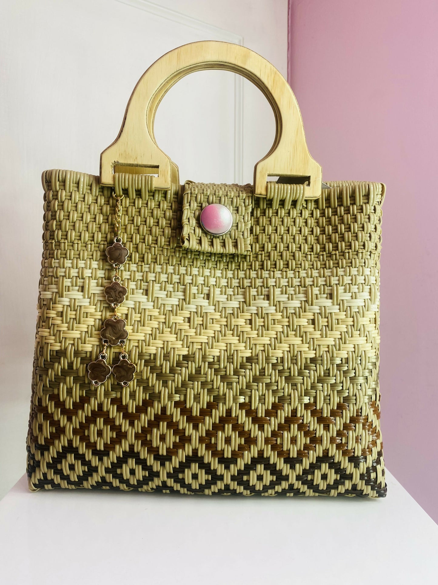 Bolsa artesanal Mediana con asa de madera (Capuccino)