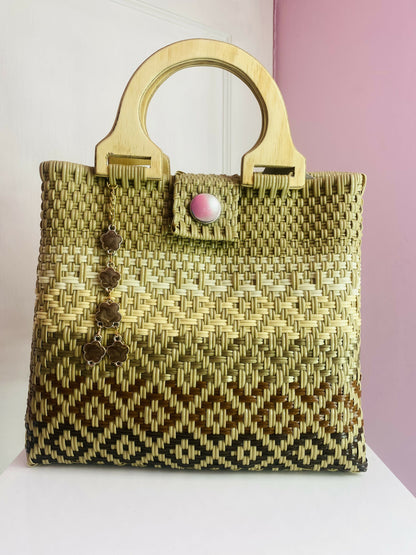 Bolsa artesanal Mediana con asa de madera (Capuccino)